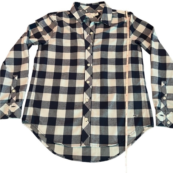VINEYARD VINES WOMENS BLUE AND WHITE CHECKERED LONG SLEEVE BUTTONED DOWN SHIRT - Picture 6 of 10